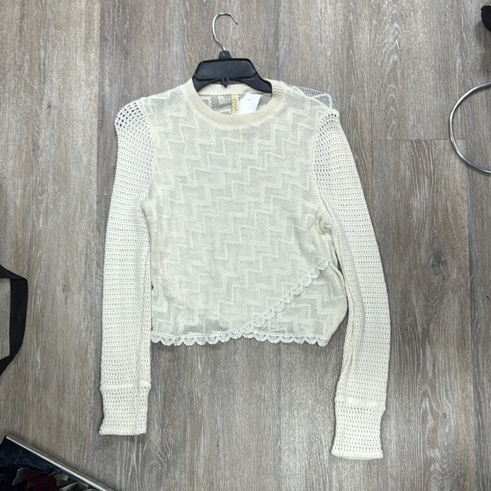 Free People White Cropped Ribbed Asymmetrical Sweater